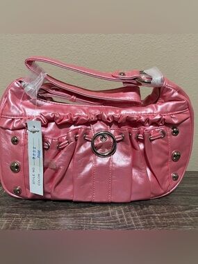 Pink Ruched Shoulder Bag with Ring Accent